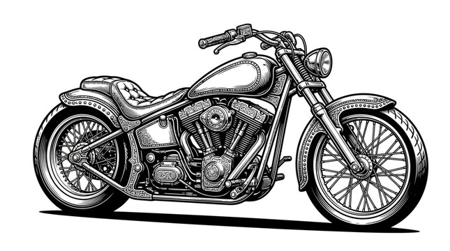 High handlebar custom cruiser motorbike sketch.