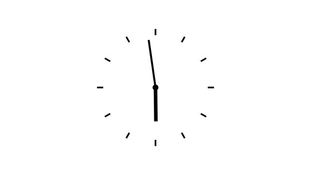 Simple Black and White Concept Clock Spinning .Minimal Time Passing Graphic 12 Hours Loop Isolated on White Background