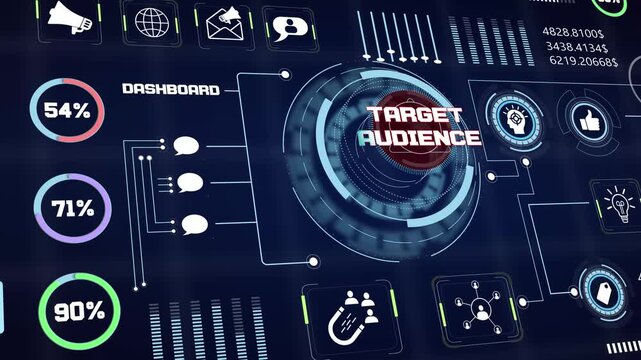 Financial forecasting background focusing on target audience analysis statistics using innovative abstract hud interface graphics