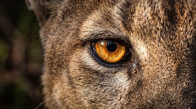 Intense cougar gaze close up wildlife portrait of a mountain lion's amber eye