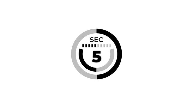 10 second countdown with pie chart circle and dot animation on white screen. Teen second countdown timer to zero second with transparent background.