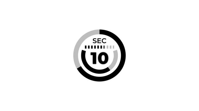 15 second countdown with pie chart circle and dot animation on white screen. Fifteen second countdown timer to zero second with transparent background.