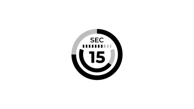 20 second countdown with pie chart circle and dot animation on white screen. Twenty second countdown timer to zero second with transparent background.