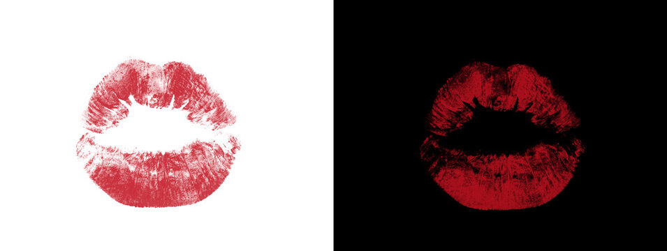 Bright Red Lip Print with Highlight on Split Background