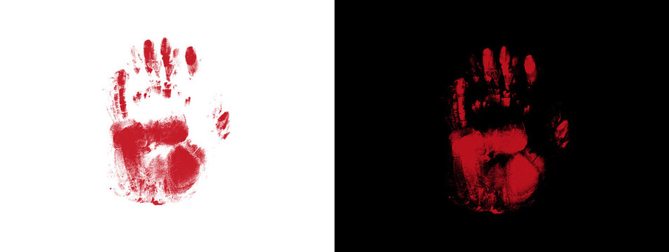 Bright Red Handprint with Palm and Finger Details on Split Background