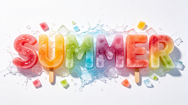 Word summer spelled out with colorful melting popsicles
