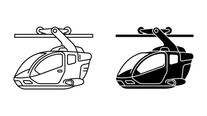 Cable Car Illustration: A stylized illustration of a modern cable car, presented in both outline and solid black versions, ready to transport passengers above. © সৈয়দ আল আমিন