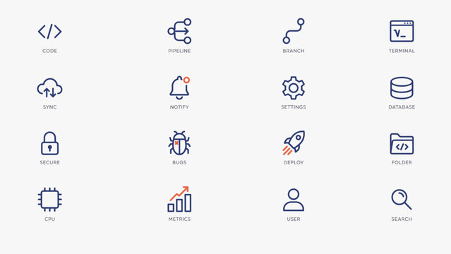 Software dashboard and automation vector icon set &ndash; Perfect for deployment pipelines, notification platforms, or dev tools.