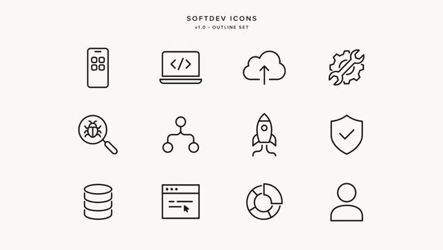 Charcoal software release and application lifecycle icons &ndash; Great for IT deployment guides, technical manuals, or developer assets.