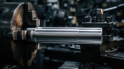 Fototapeta premium Close up of a lathe machined metal shaft showcasing exact surface quality.