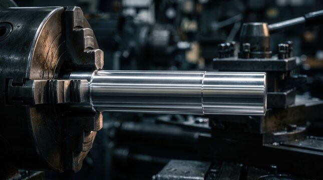 Close up of a lathe machined metal shaft showcasing exact surface quality.
