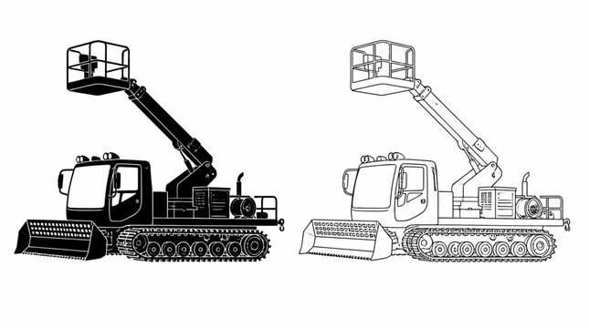 Tracked Utility Vehicle with Bucket Lift, Industrial Machinery Vector