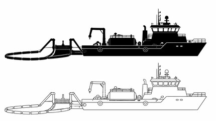 Obraz premium Oil Spill Response Vessel Silhouette and Line Art Icon