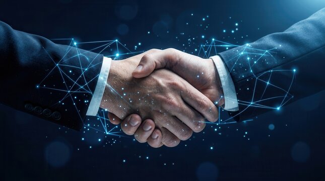 Business professionals performing a handshake to expand brand influence through affiliate collaborations.