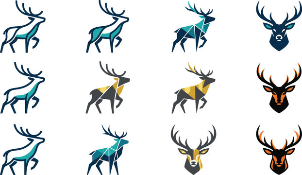 Modern Deer Logo Vector Collection with Geometric Elk Icons, Minimal Stag Emblems, Polygon Wildlife Symbols, and Premium Brand Identity Designs
