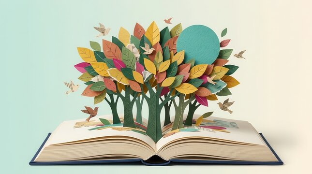 Art style collage symbolizing the joy of reading books and literary exploration.