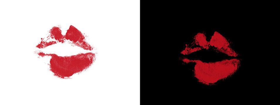 Bold Red Lipstick Kiss Impression with Gloss Effect on Split Background