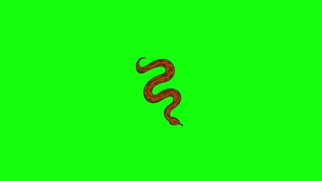 A sleek brown snake with dark brown spots and a forked tongue is centered on a solid bright lime green background in clean vibrant cartoon vector style.
