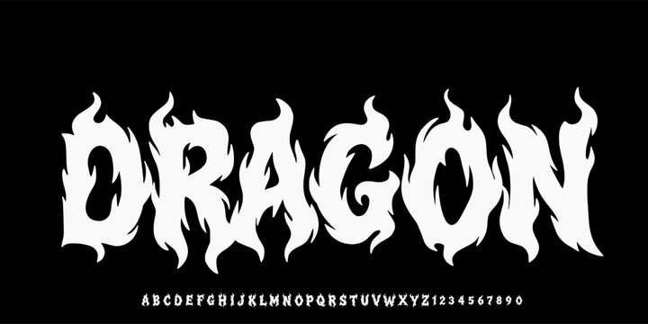 Dragon typography in aggressive death metal font style. Sharp red vector design for streetwear, band merch, and edgy posters. Bold and brutal look.