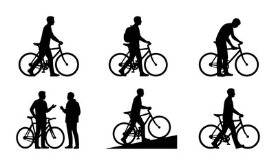 Obraz premium Cyclist Silhouettes Collection: Diverse Actions, Bicycle Poses, Urban Commute, Outdoor Activity, Sport Lifestyle, Vector Icons