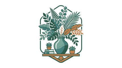 Fototapeta premium A vibrant illustration of various plants and a vase on a shelf