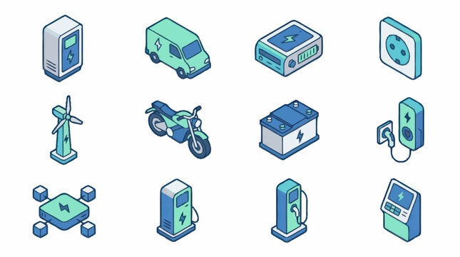Flat Design Vector Icons of Technology and Transportation.