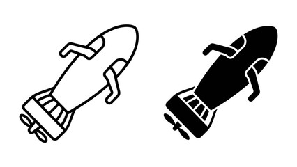 Blimp Icons: Two stylized icons representing a blimp, one in outline and the other in silhouette, showcasing a classic airship design. © bittv