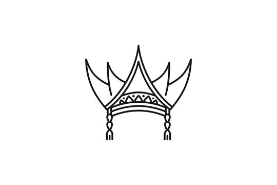 Traditional Minangkabau headpiece line art icon Indonesian West Sumatra culture