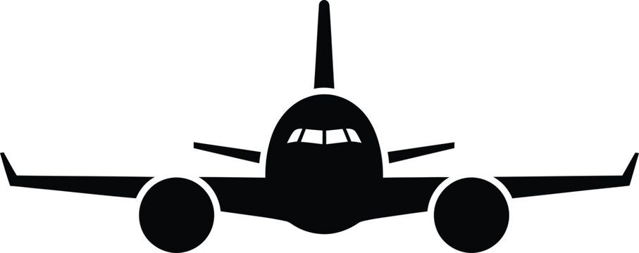 Simple front view silhouette of a commercial passenger jet plane