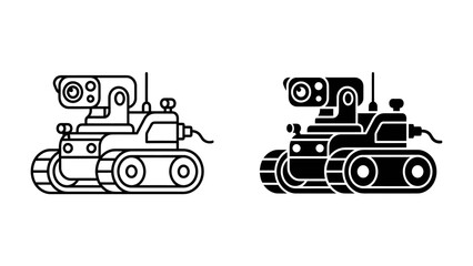 Exploration Bot: A compact robot designed for exploration, featuring tracks for movement and a camera-equipped turret for observation. Shown in both outline and filled-in styles. © সৈয়দ আল আমিন