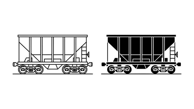 Hopper Car Illustration: Two hopper cars, one outlined and one in silhouette, represent the essential elements of railway freight transportation.