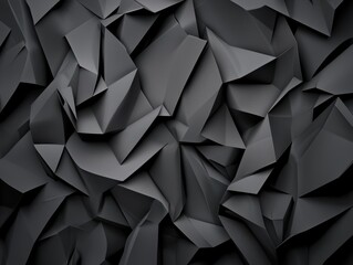 Fototapeta premium Abstract black geometric shapes forming a layered, folded, and textured pattern with a modern, dynamic, and sleek appearance.