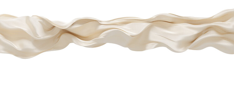 Luxury pearl fabric flowing with weave texture isolated on transparent background with copy space 3D render