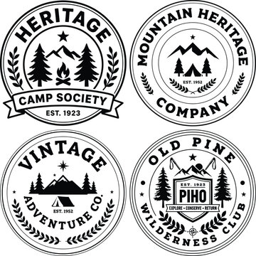 Heritage camp society vintage adventure outdoor outfitters mountain heritage company emblem.