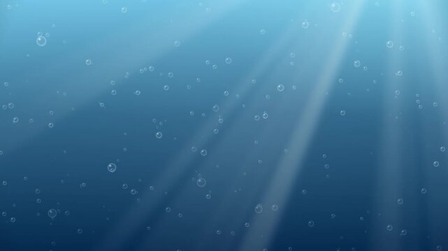 Deep Blue Underwater Background with Rising Bubbles and Light Rays