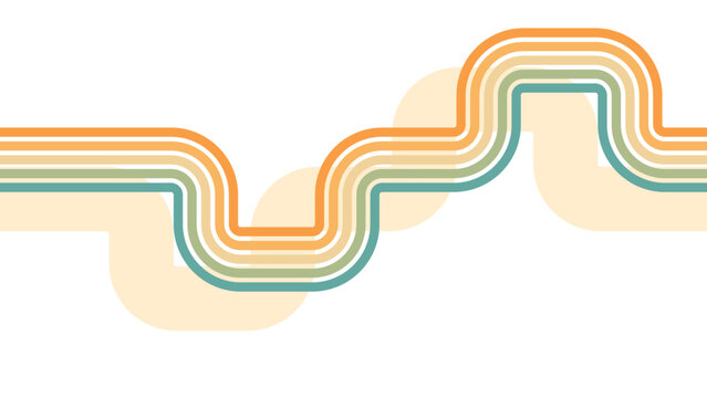 Abstract background of rainbow groovy Wavy Line design in 1970s Hippie Retro style. Vector pattern ready to use for cloth, textile, wrap and other.