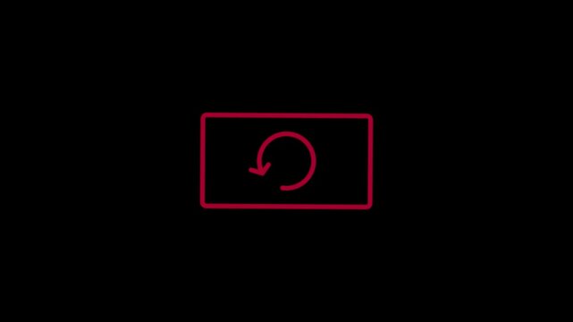 Red refresh icons rotate on black background with cinematic motion for digital interface concept