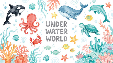 Underwater World Marine Life Illustration Set © Creative Simz