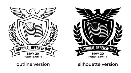 National Defense Day Emblem: A striking emblem representing National Defense Day, featuring an American flag, an eagle, laurel wreaths. © Md