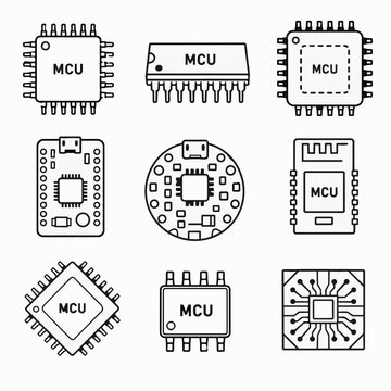 Eight different microcontroller unit MCU chip electronic component illustrations