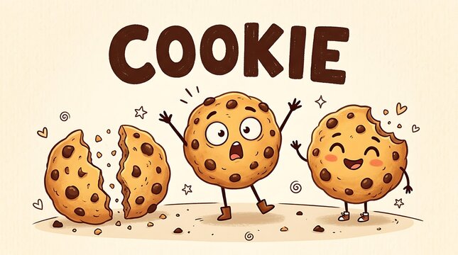 Cute cartoon cookie characters with chocolate chips illustration, character
