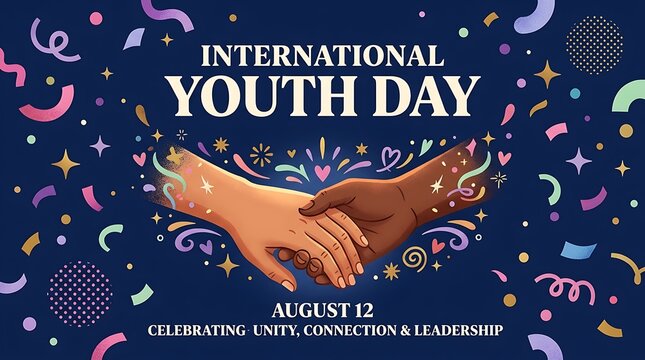 International youth day celebration graphic with interlocking hands, diversity