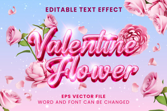 Valentine flower glossy pink 3d editable vector text effect. Valentine's day text style