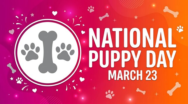 National puppy day social media graphics featuring dog bone and paw prints