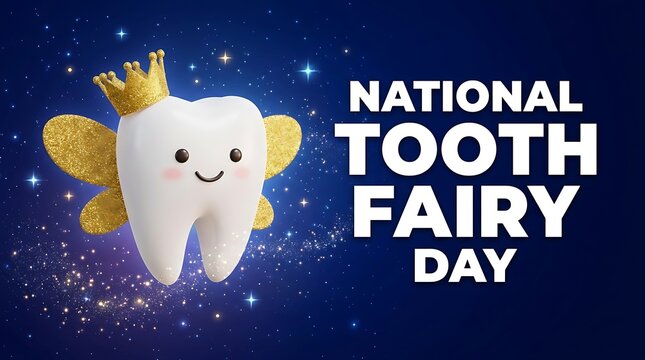 National tooth fairy day celebration illustration with cute winged tooth