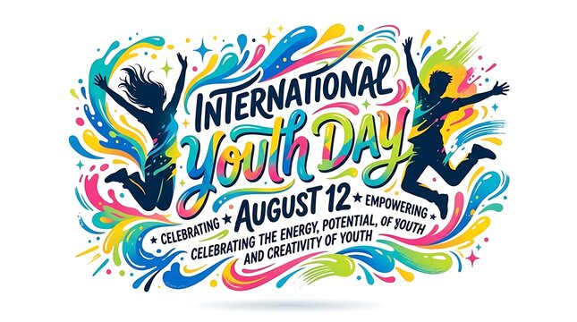 International youth day artistic celebration graphic illustration with colorful