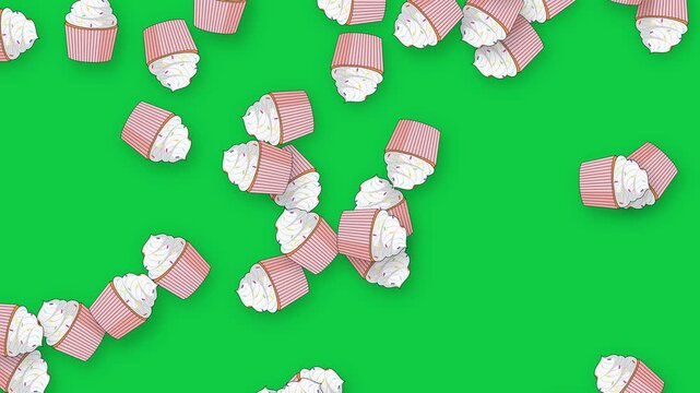 Falling Retro Cupcakes Animation on Green Screen Background