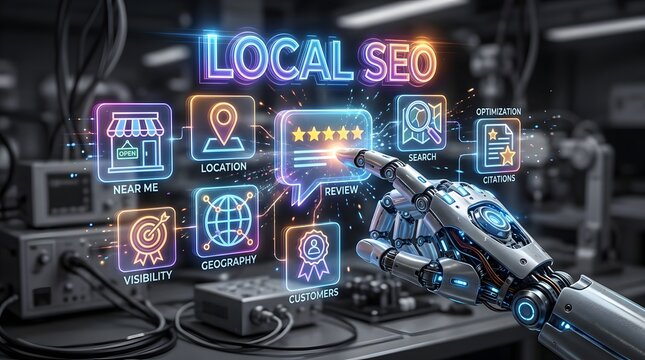 Local seo and robotic technology optimizing online visibility for businesses in the digital age