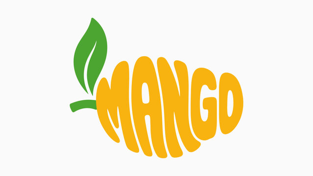 Illustration of a mango logo with green leaf on yellow fruit