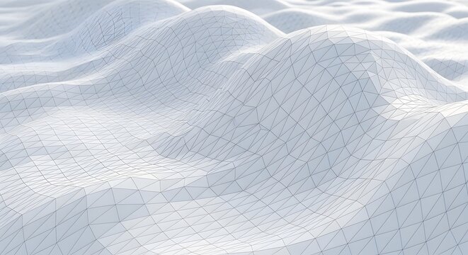 Abstract white low poly wireframe landscape wave terrain surface texture